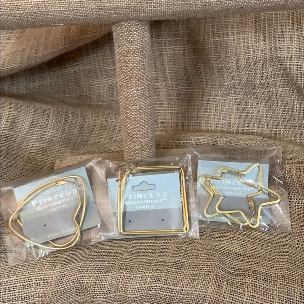 Heart - Square - Star , 3 Pairs Hoop Earrings